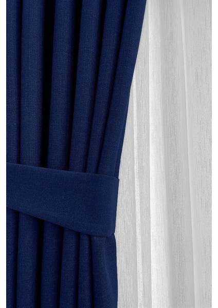 Nova Keten Fon Perde - Indigo Mavisi (Sık Boru Pileli), Yeni Sezon - Tüm Odalara Uygun (Tek Kanat)