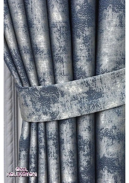 Fon Perde Royal Desen, Yeni Sezon, Pileli, Kırışmaz, Mavi, Özel Koleksiyon (Tek Kanat)
