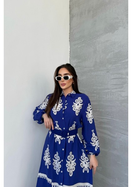 Etnik Desenli Viskon Uzun Kollu Kemerli Elbise fırsatları