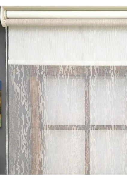 Yağmur Desen Çiftli Sistem Mekanizmalı Tül ve Stor Perde