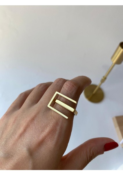 Labirent Çelik Ayarlanabilir Gold Yüzük