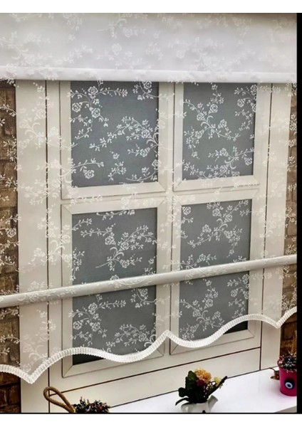 Çiçek Desen Çiftli Sistem Mekanizmalı Tül ve Stor Perde