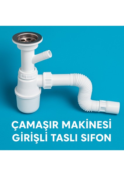 Koku Önleyici Çamaşır Makinesi Girişli Taslı Sifon - Dayanıklı ve Verimli Su Drenajı
