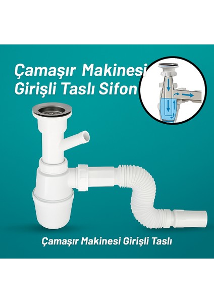 Koku Önleyici Çamaşır Makinesi Girişli Taslı Sifon - Dayanıklı ve Verimli Su Drenajı indirimleri