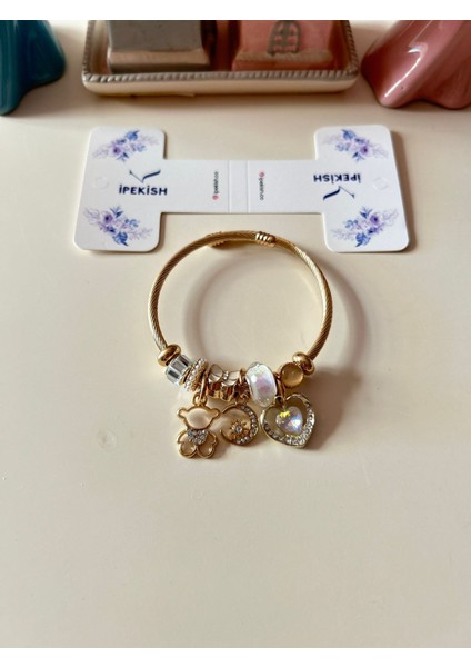 Gold Charm Bileklik, Zirkon Ay & Yıldız, Parlak Kalp, Figürlü – Paslanmaz Çelik fırsatları