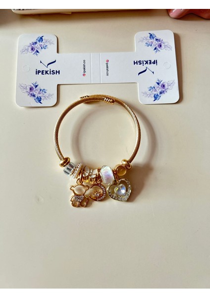 Gold Charm Bileklik, Zirkon Ay & Yıldız, Parlak Kalp, Figürlü – Paslanmaz Çelik indirimleri