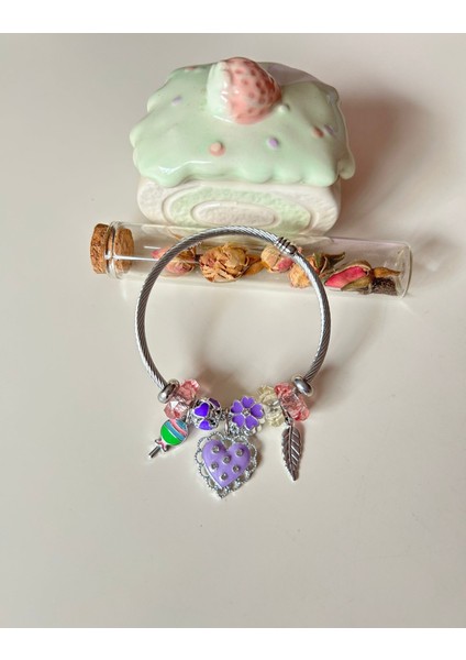 Mor Zirkon Taşlı Kalpli Silver Charm Bileklik | Ayarlanabilir & Işıltılı Stil fiyatları