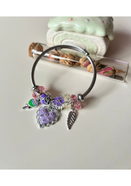 Mor Zirkon Taşlı Kalpli Silver Charm Bileklik | Ayarlanabilir & Işıltılı Stil indirimleri