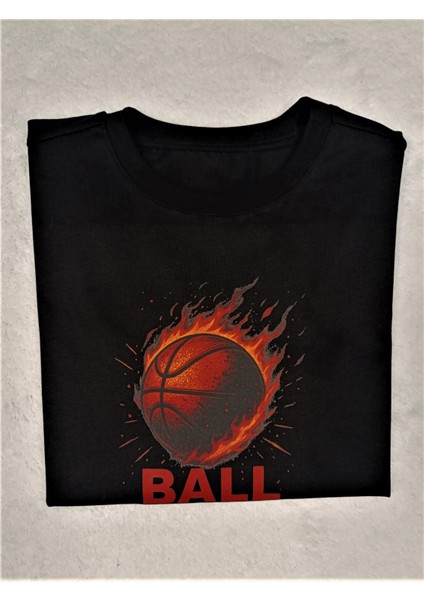 Basketbol Topu Baskılı Pamuklu Unisex Çocuk Tişörtü fırsatları