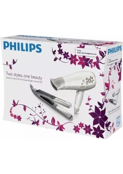 Beyaz Saç Kurutma Makinesi ve Saç Düzleştirici Seti HP8295