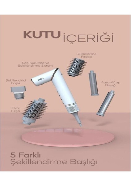SHD-1720 - Volumair 5 In 1 Katlanabilir Air Saç Kurutma ve Şekillendirme Sistemi Beyaz Beyaz