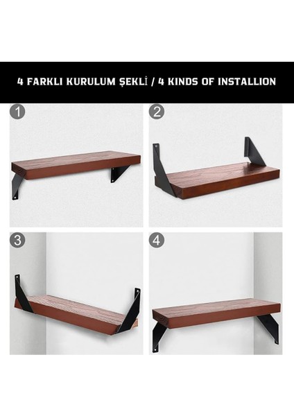 2'li Raf Tutucu Braketi, Açılı Siyah Metal, Kitaplık-Mutfak-Çalışma Odası Için modelleri