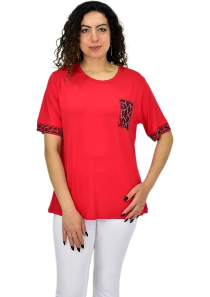 Kadın Kısa Kol Taşlı Bluz BGL-ST04709