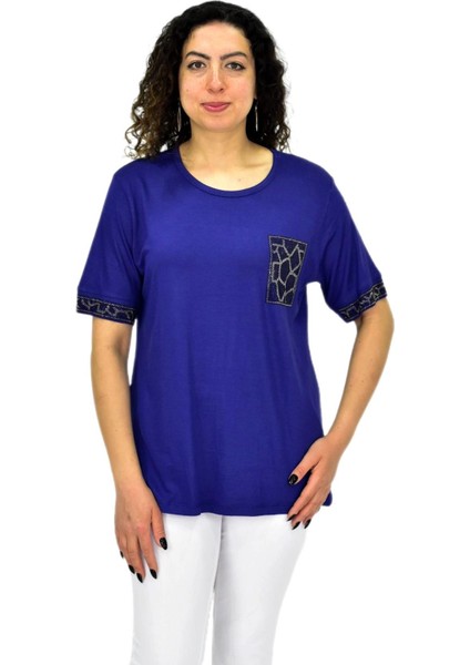 Kadın Kısa Kol Taşlı Bluz BGL-ST04709