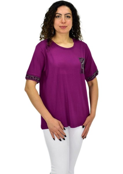 Kadın Kısa Kol Taşlı Bluz BGL-ST04709 modelleri