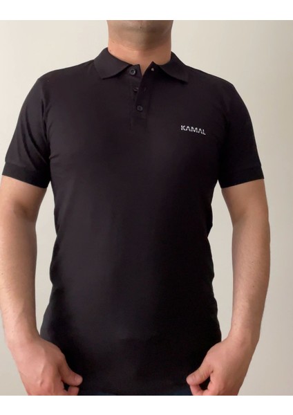 Siyah Polo Yaka Erkek T-Shirt %100 Pamuk, Minimal Stil, Gömlek Yaka Formu
