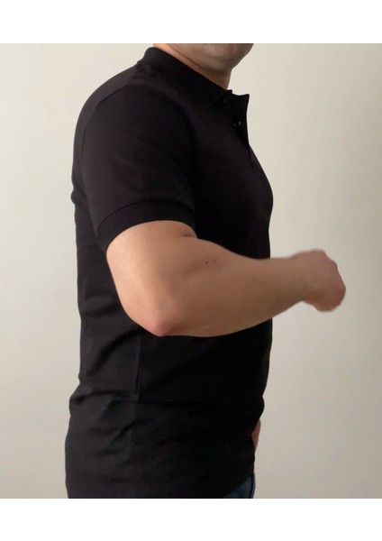 Siyah Polo Yaka Erkek T-Shirt %100 Pamuk, Minimal Stil, Gömlek Yaka Formu modelleri