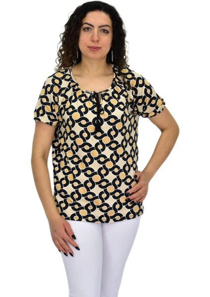 Kadın Kısa Kol Baskılı Bluz BGL-ST04700