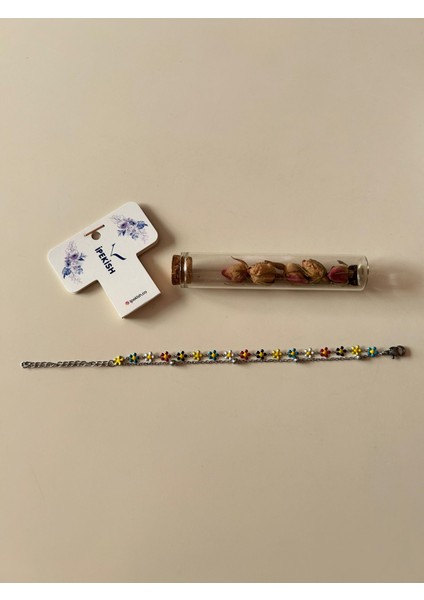 Silver Renk Çift Zincirli Renkli Papatya Detaylı Ayarlanabilir Bileklik – Paslanmaz Çelik fırsatları