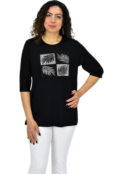 Kadın Kısa Kol Taşlı Bluz BGL-ST04710