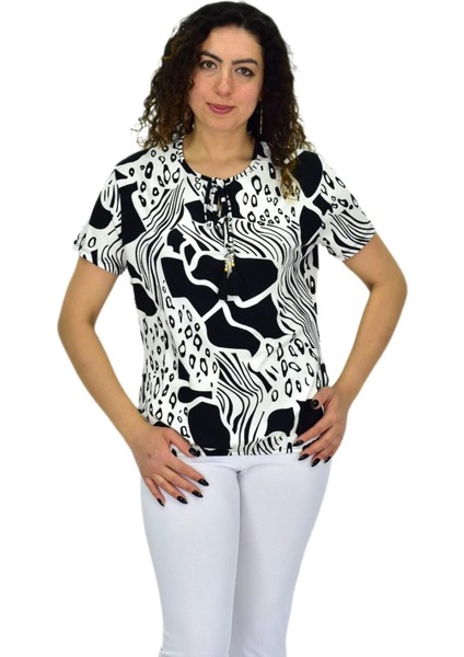 Kadın Kısa Kol Baskılı Bluz BGL-ST04701