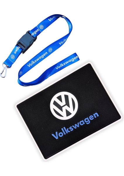 Volkswagen Logolu Anahtarlıklı Mavi Oto Ayna Askı Ipi | Volkswagen Araç Torpido Üstü Kaydırmaz Ped