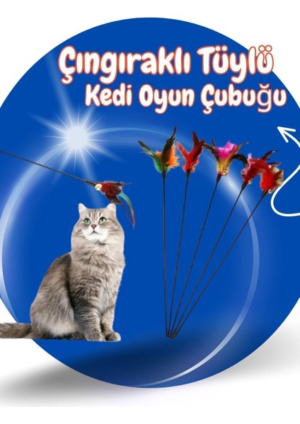 Tüylü Kedi Oyun Çubuğu Çıngıraklı Başlıklı