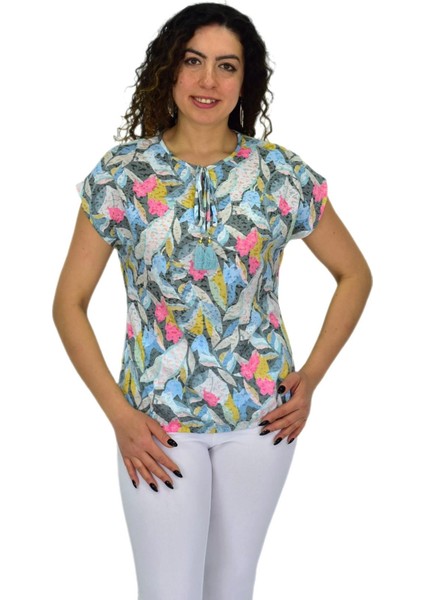 Kadın Kısa Kol Baskılı Bluz BGL-ST04704