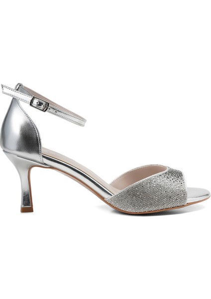 Siyah Tekstil Ince Topuklu Kadın Ayakkabı