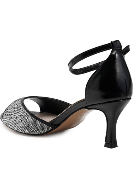 Siyah Tekstil Ince Topuklu Kadın Ayakkabı modelleri