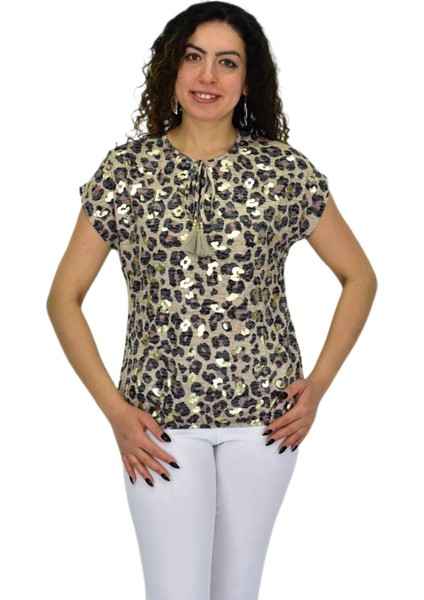 Kadın Kısa Kol Baskılı Bluz BGL-ST04705