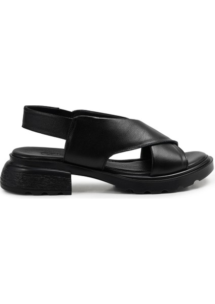 Siyah Hakiki Deri Kadın Sandalet