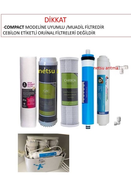 - ihlas cebilon -COMPACT-modeline uyumlu su arıtma filtresi,5 li filtre seti