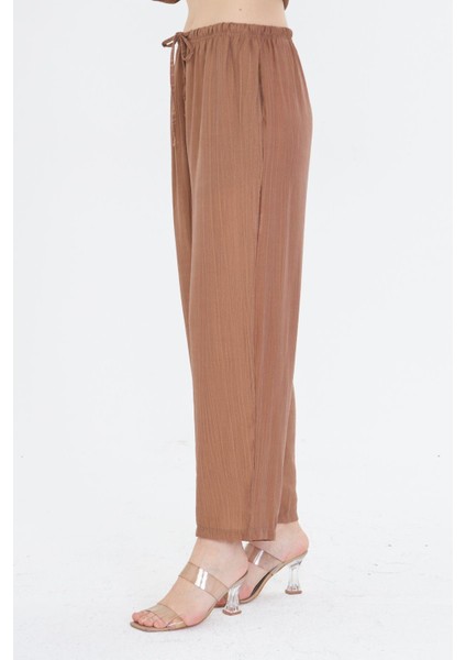 Beli Lastikli Çizgili Rayon Pantolon modelleri