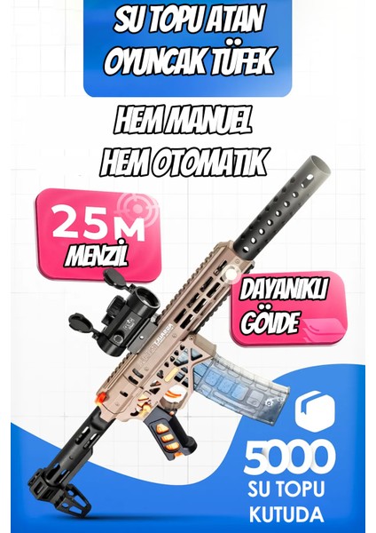 Mk6 Su Topu Atan Oyuncak Tüfek Gel Blaster 71 cm Büyük Boy Hem Otomatik Hem Manuel