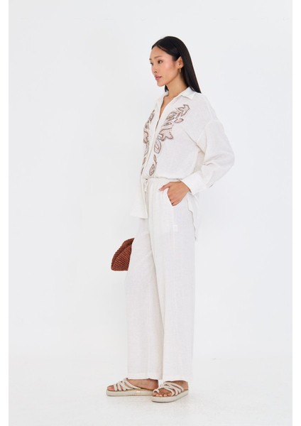 Bol Paça Keten Görünümlü Pantolon fiyatları