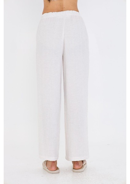 Bol Paça Keten Görünümlü Pantolon fırsatları