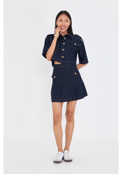 Pileli Denim Etek