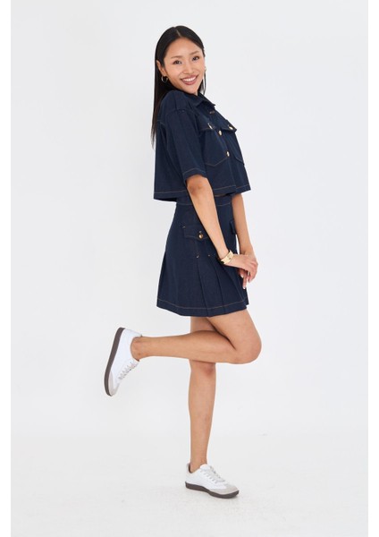 Pileli Denim Etek