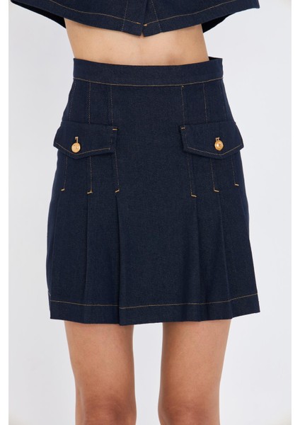 Pileli Denim Etek