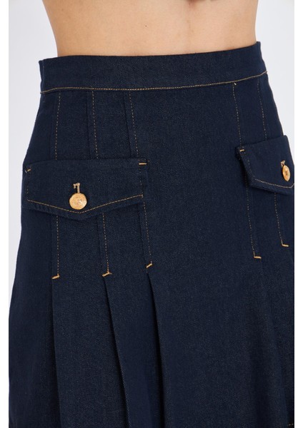 Pileli Denim Etek