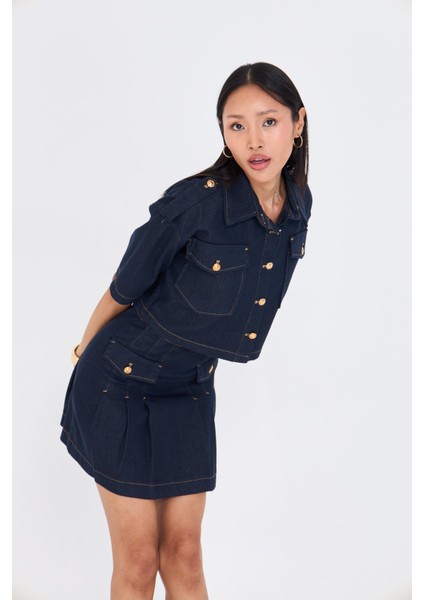 Pileli Denim Etek