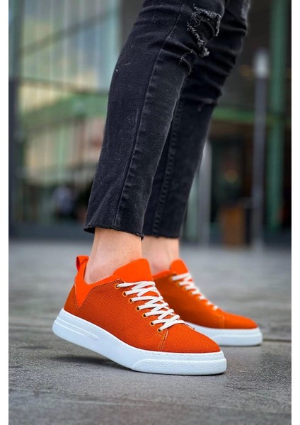 TB-X204 Terzi Bey Turuncu Keten Beyaz Yüksek Taban Günlük Erkek Spor Ayakkabı modelleri