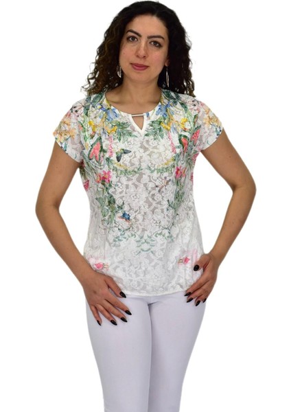 Kadın Kısa Kol Baskılı Bluz BGL-ST04691