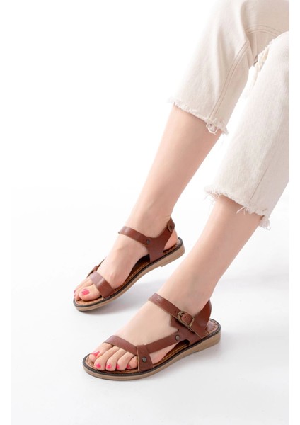 205-090 Koyu Kahve Hakiki Deri Tokalı Kadın Sandalet fiyatları