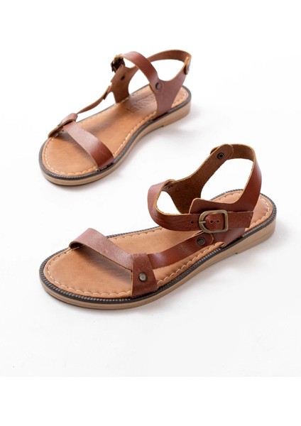 205-090 Koyu Kahve Hakiki Deri Tokalı Kadın Sandalet modelleri