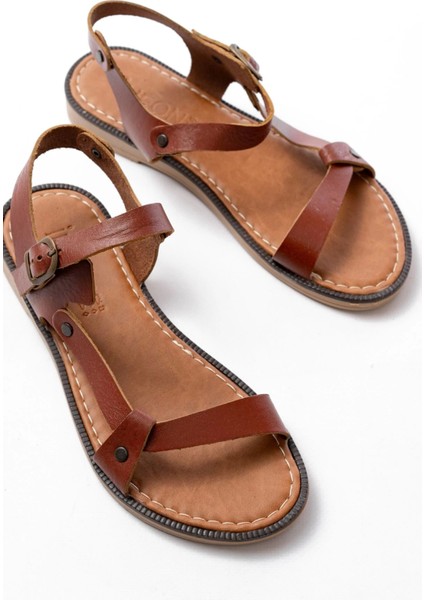 205-090 Koyu Kahve Hakiki Deri Tokalı Kadın Sandalet fırsatları