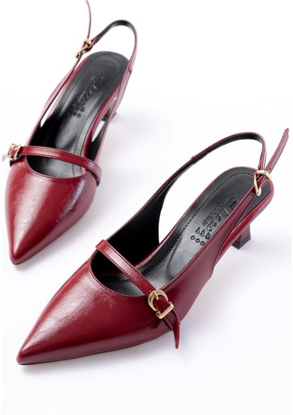 H-470 Bordo Rugan Baret Tokalı Arkası Açık Günlük Kadın Sandalet modelleri