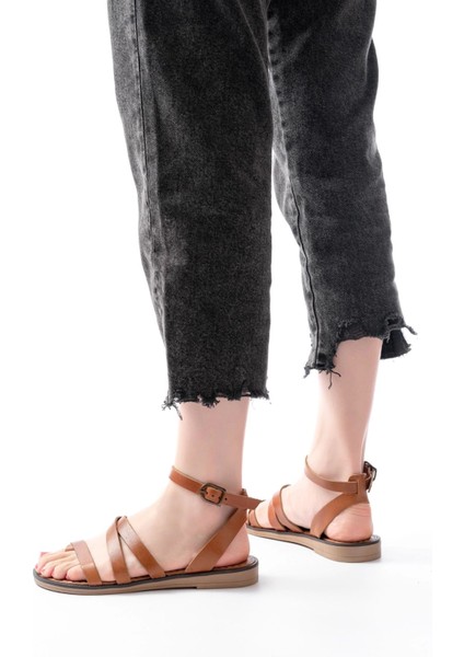 205-209 Taba Hakiki Deri Tokalı Parmak Arası Kadın Sandalet fırsatları