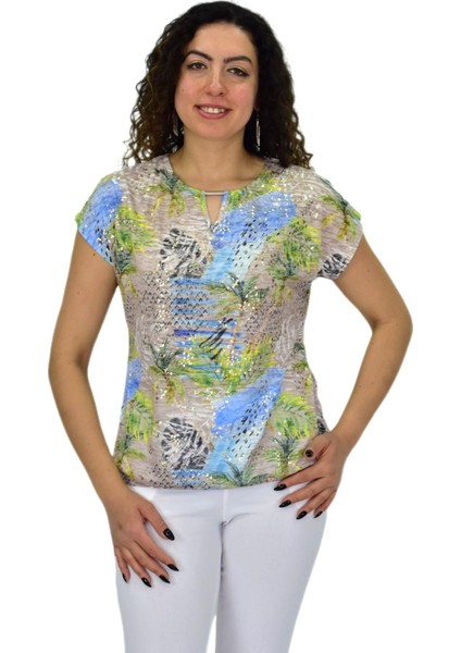 Kadın Kısa Kol Baskılı Bluz BGL-ST04690